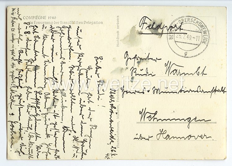 III. Reich - Propaganda-Postkarte - " Compiègne 1940 - In Erwartung der französischen Delegation " Bild 2