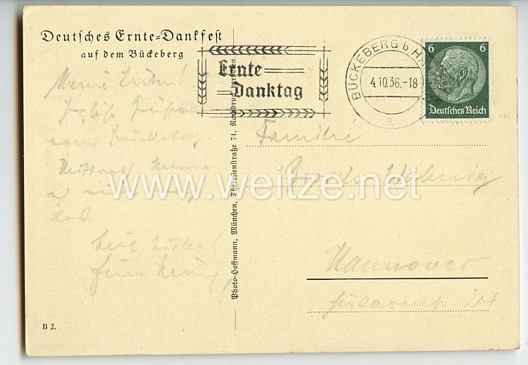 III. Reich - farbige Propaganda-Postkarte - " Adolf Hitler - Deutsches Ernte-Dankfest auf dem Bückeberg " Bild 2