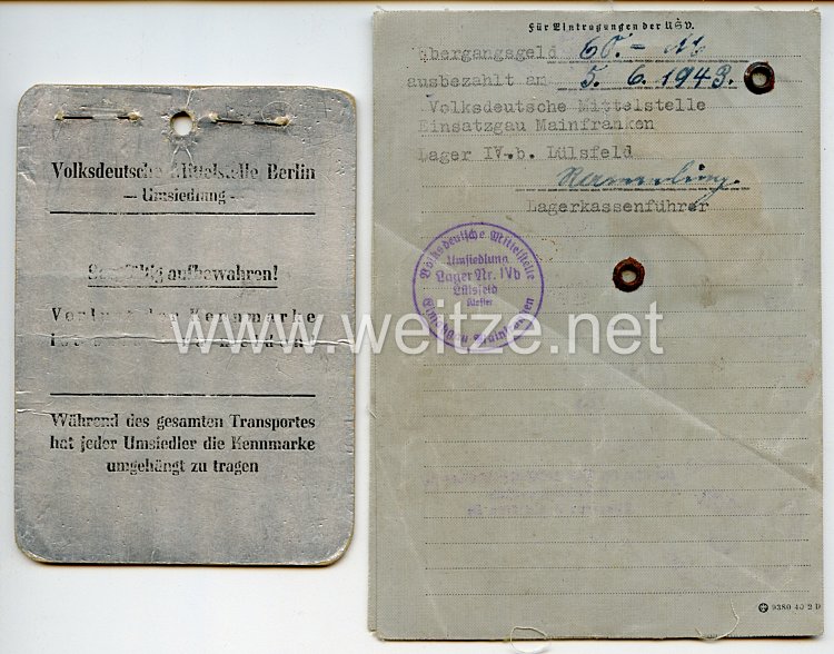 III. Reich - Umsiedlerausweis und Kennkarte für eine Frau des Jahrgangs 1892 aus Rußland Bild 2