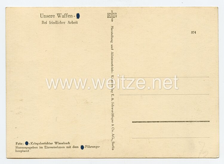 Waffen-SS - Propaganda-Postkarte - " Unsere Waffen-SS " - Bei friedlicher Arbeit Bild 2