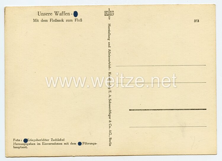 Waffen-SS - Propaganda-Postkarte - " Unsere Waffen-SS " - Mit dem Floßsack zum Fluß Bild 2