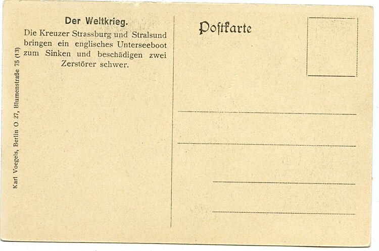 U-Boot-Waffe 1. Weltkrieg - Propaganda-Postkarte " Vergeltung für U 15 " Bild 2