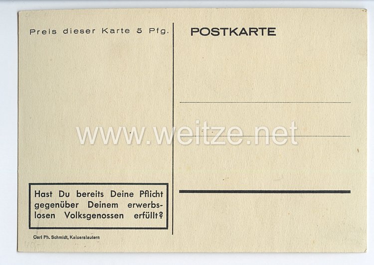 III. Reich - farbige Propaganda-Postkarte - " Kampf für 60 Tausend Volksgenossen in der Pfalz " Bild 2