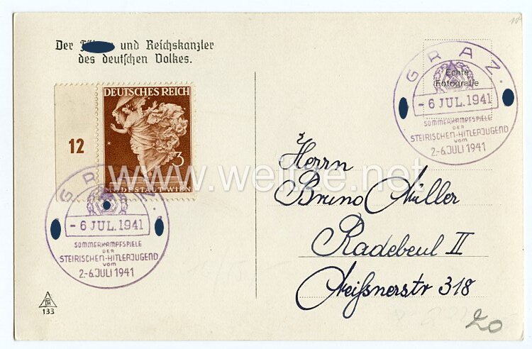 III. Reich - Propaganda-Postkarte - " Adolf Hitler - Der Führer und Reichskanzler des Deutschen Volkes " Bild 2