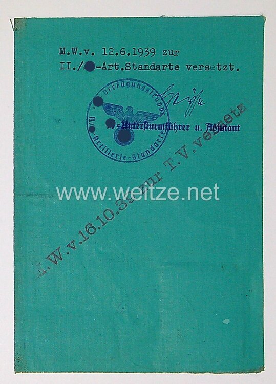 SS-Verfügungstruppe - Truppenausweis für einen Staffelmann der 13.(M.G.)/SS-Standarte " Germania " Bild 2