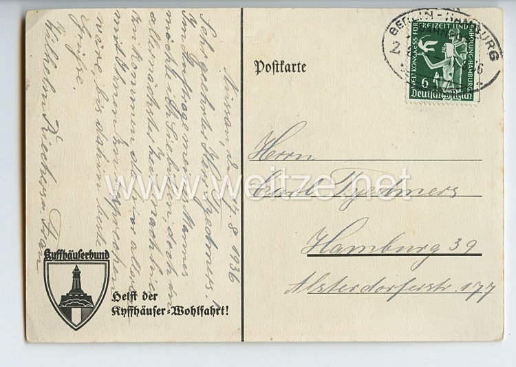 III. Reich - farbige Propaganda-Postkarte - " Deutsche Krieger-Wohlfahrtsgemeinschaft - Helft der Kyffhäuser-Wohlfahrt ! " Bild 2