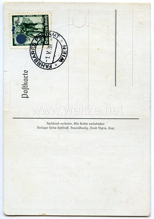 III. Reich - farbige Propaganda-Postkarte - " Nationaler Feiertag des Deutschen Volkes 1. Mai 1938 - Freut euch des Lebens ! " Bild 2