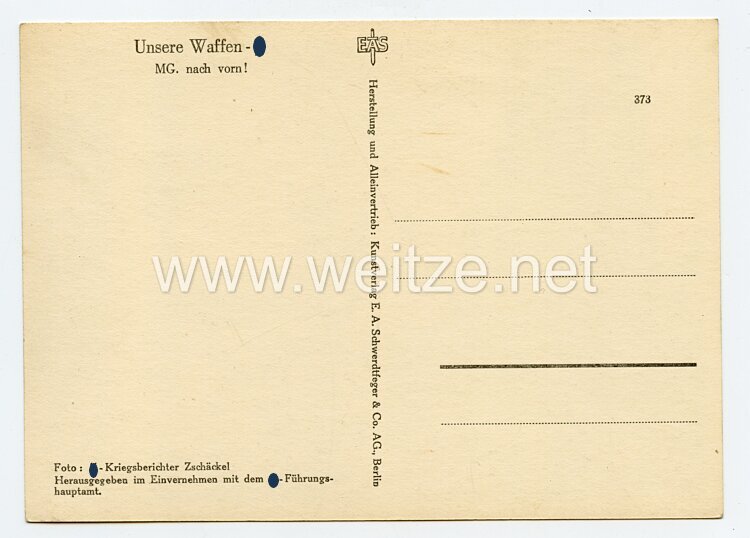 Waffen-SS - Propaganda-Postkarte - " Unsere Waffen-SS " - MG. Nach vorn ! Bild 2