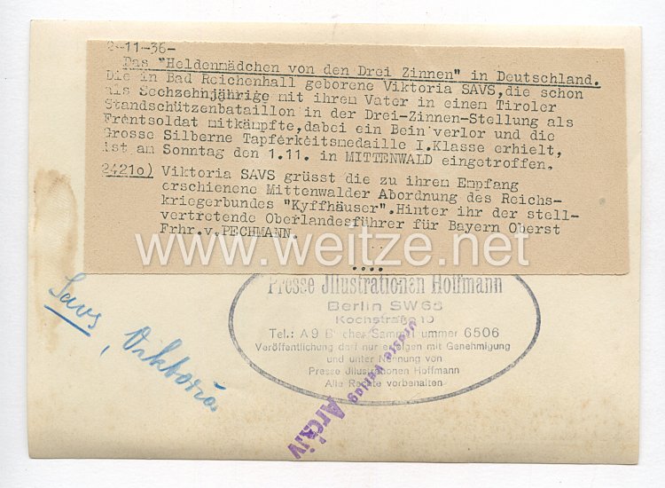 3. Reich Pressefoto: Das Heldenmädchen von den Drei Zinnen Viktoria Savs in Mittenwald Bild 2