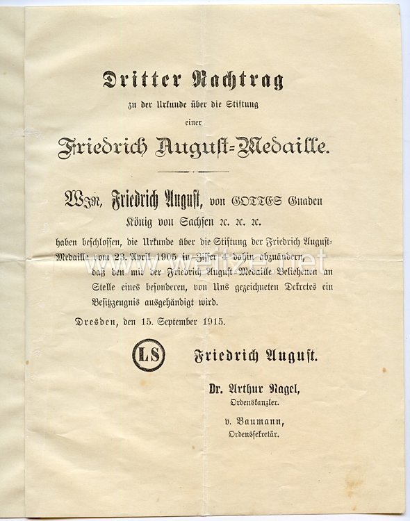 Sachsen - Statuten über die Stiftung der Friedrich-August-Medaille Bild 2