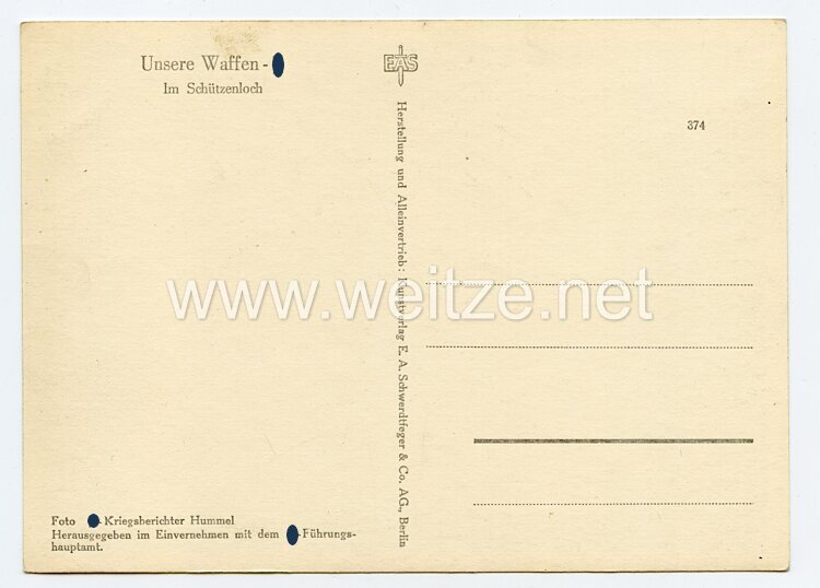 Waffen-SS - Propaganda-Postkarte - " Unsere Waffen-SS " - Im Schützenloch Bild 2
