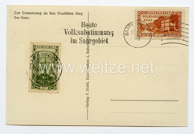 III. Reich - Propaganda-Postkarte - " Die Saar ist frei " Bild 2