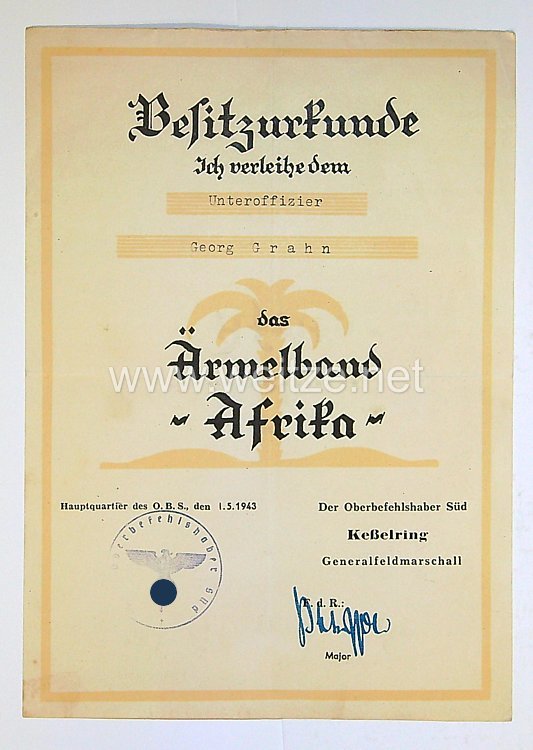 Luftwaffe - Urkundengruppe eines Obergefreiten, später Unteroffizier der 2. Luftnachrichten Kompanie Afrika Bild 2