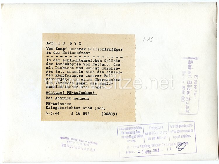 Luftwaffe Pressefoto: Vom Kampf unserer Fallschirmjäger an der Nettunofront 6.4.1944 Bild 2