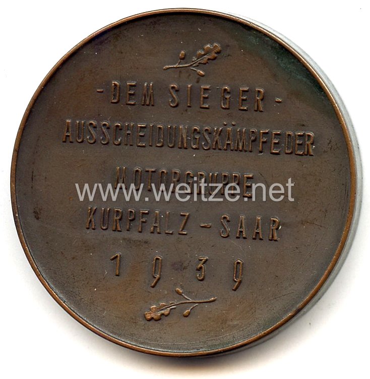 NSKK - nichttragbare Siegerplakette - " Dem Sieger der Ausscheidungskämpfe der Motorgruppe Kurpfalz-Saar 1939 " Bild 2
