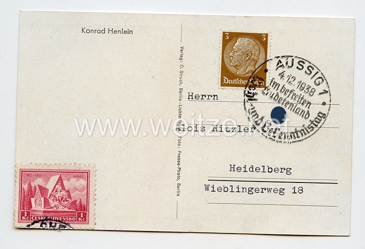 III. Reich - Propaganda-Postkarte - " Konrad Henlein " Bild 2
