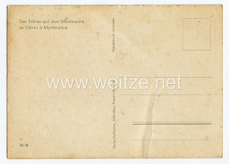 III. Reich - Propaganda-Postkarte - " Adolf Hitler im Westen - Der Führer auf dem Montmartre " Bild 2