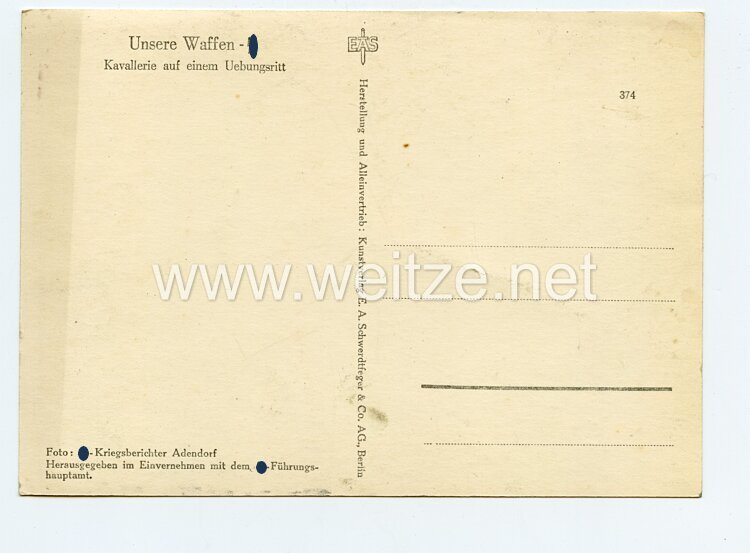 Waffen-SS - Propaganda-Postkarte - " Unsere Waffen-SS " - Kavallerie auf einem Uebungsritt Bild 2