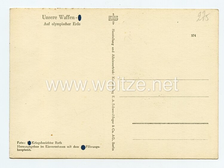 Waffen-SS - Propaganda-Postkarte - " Unsere Waffen-SS " - Auf olympischer Erde Bild 2