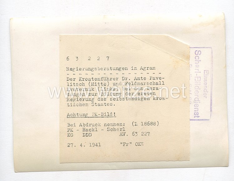 3. Reich Pressefoto: Regierungsberatungen in Agram 27.4.1941 Bild 2