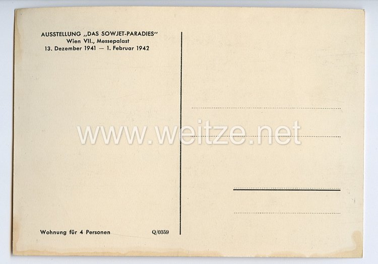 III. Reich - Propaganda-Postkarte - " Ausstellung ' Das Sowjet-Paradies ' Wien VII. Messepalast 13. Dezember 1941 - 1. Februar 1942 - Wohnung für 4 Personen  " Bild 2