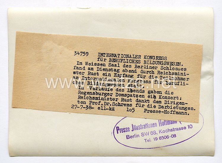 III. Reich Pressefoto. Internationaler Kongress für Berufliches Bildungswesen. 27.7.1938. Bild 2