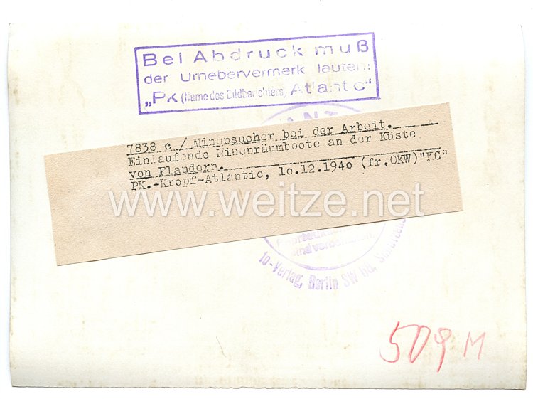 Kriegsmarine Pressefoto, Minensucher bei der Arbeit 10.12.1940  Bild 2
