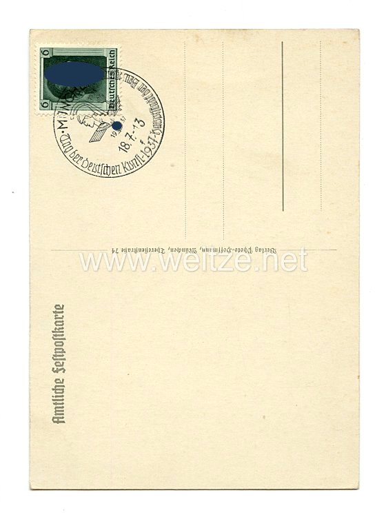 III. Reich - farbige Propaganda-Postkarte - " Tag der Deutschen Kunst 16.-18. Juli 1937 München " Bild 2