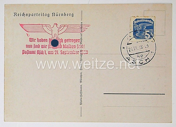 III. Reich - Propaganda-Postkarte - " Reichsparteitag 1938 - Auf dem Adolf-Hitler-Platz am 11.9.1938 " Bild 2